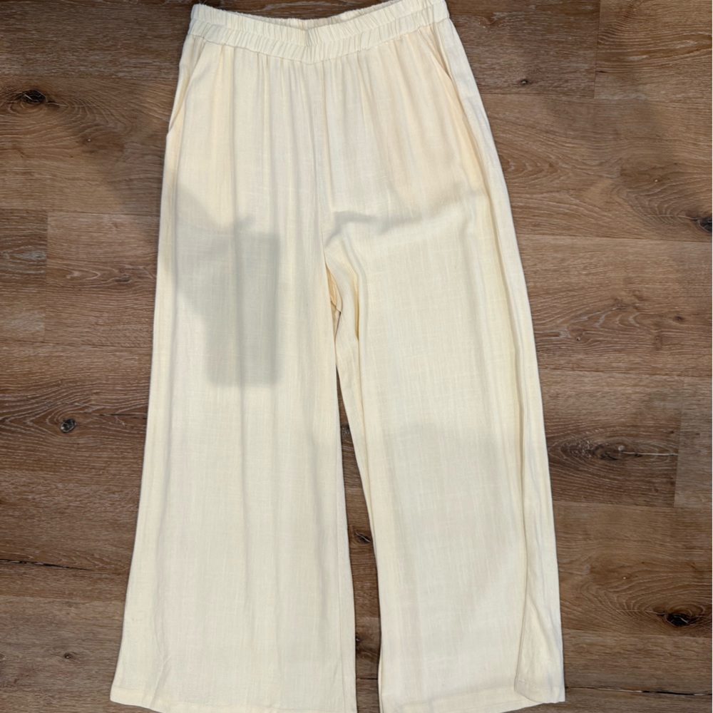 Wide Leg Elastic Waist Pants - Cream